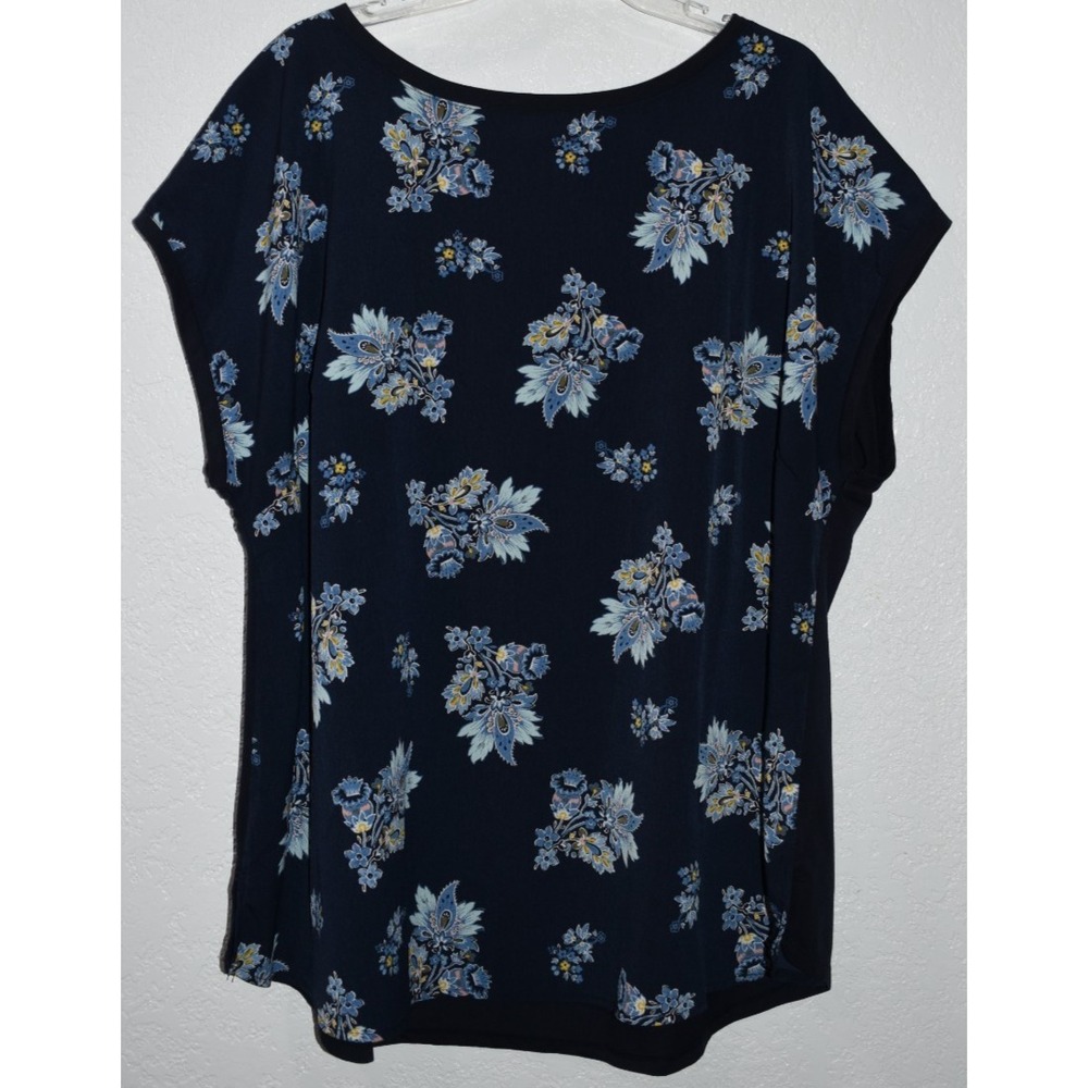 Lane Bryant Dolman Top Cap Sleeve 22/24 Navy Floral Blouse Lightweight Preppy 3X